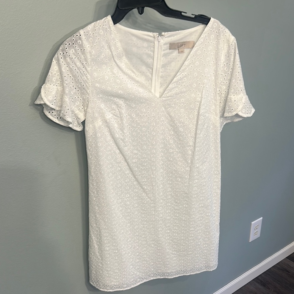 LOFT White Eyelet Short Sleeve Dress